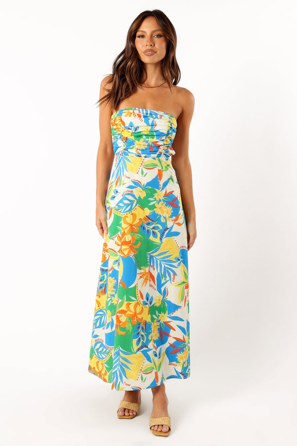 DRESSES @Harriet Strapless Midi Dress - Malta Print