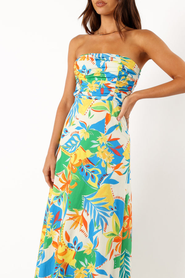 DRESSES @Harriet Strapless Midi Dress - Malta Print