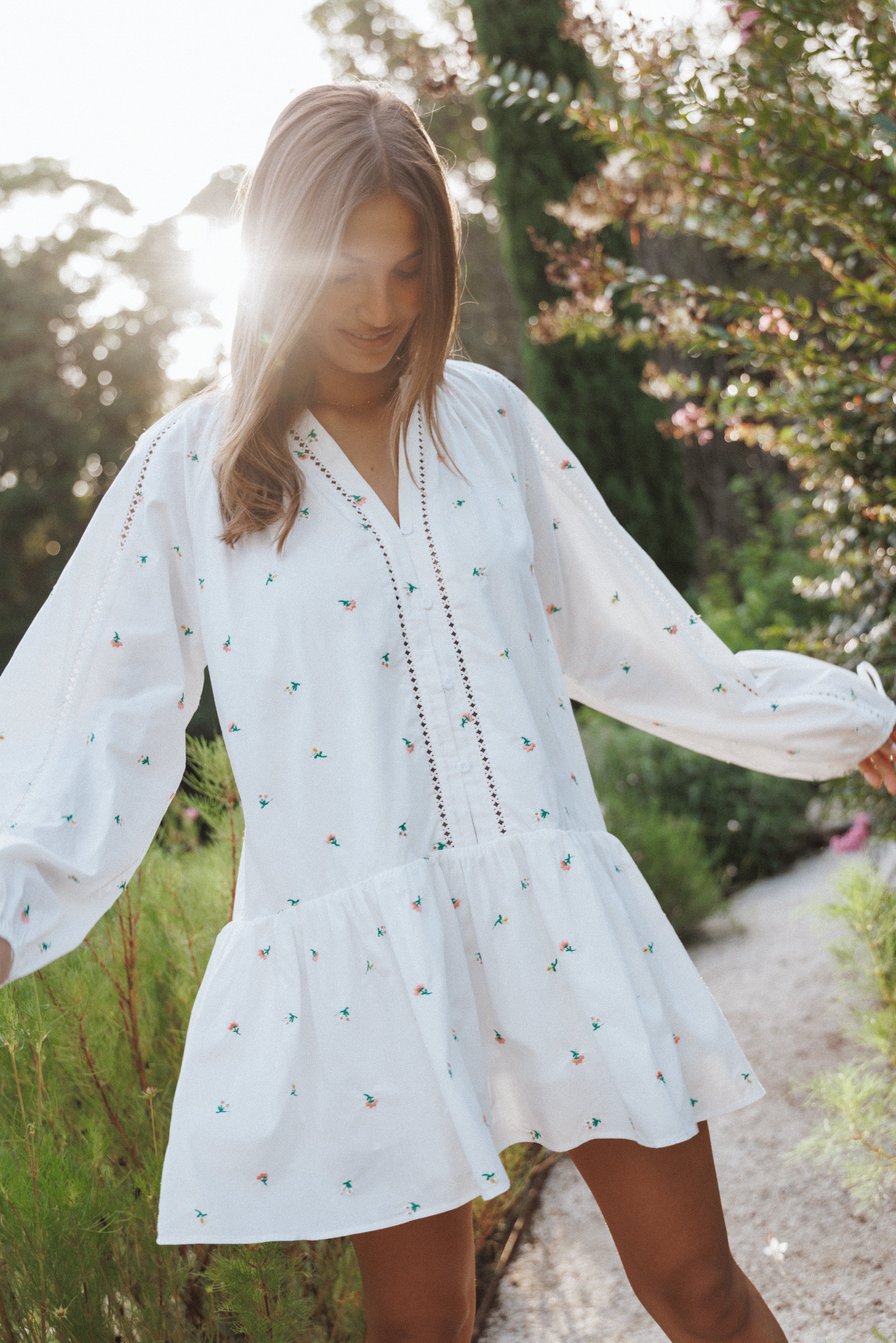 DRESSES Hart Long Sleeve Mini Dress - White Floral