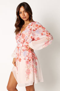 DRESSES @Hattie Longsleeve Mini Dress - Pink Floral