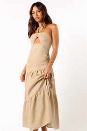 DRESSES @Haven Halterneck Maxi Dress - Tan