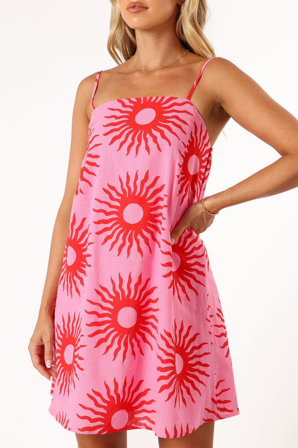 DRESSES @Hayley Mini Dress - Pink Red Sun Print