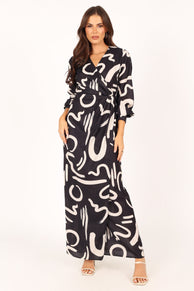 DRESSES @Helen Long Sleeve Midi Dress - Black White (waiting on bulk)