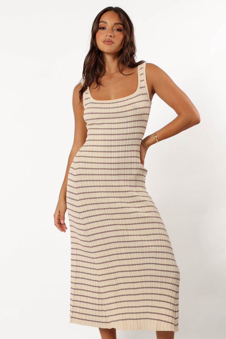 Henry Striped Dress - Cream Mocha - Petal & Pup