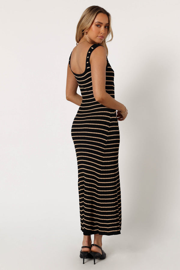 DRESSES @Henry Striped Midi Dress - Black Beige