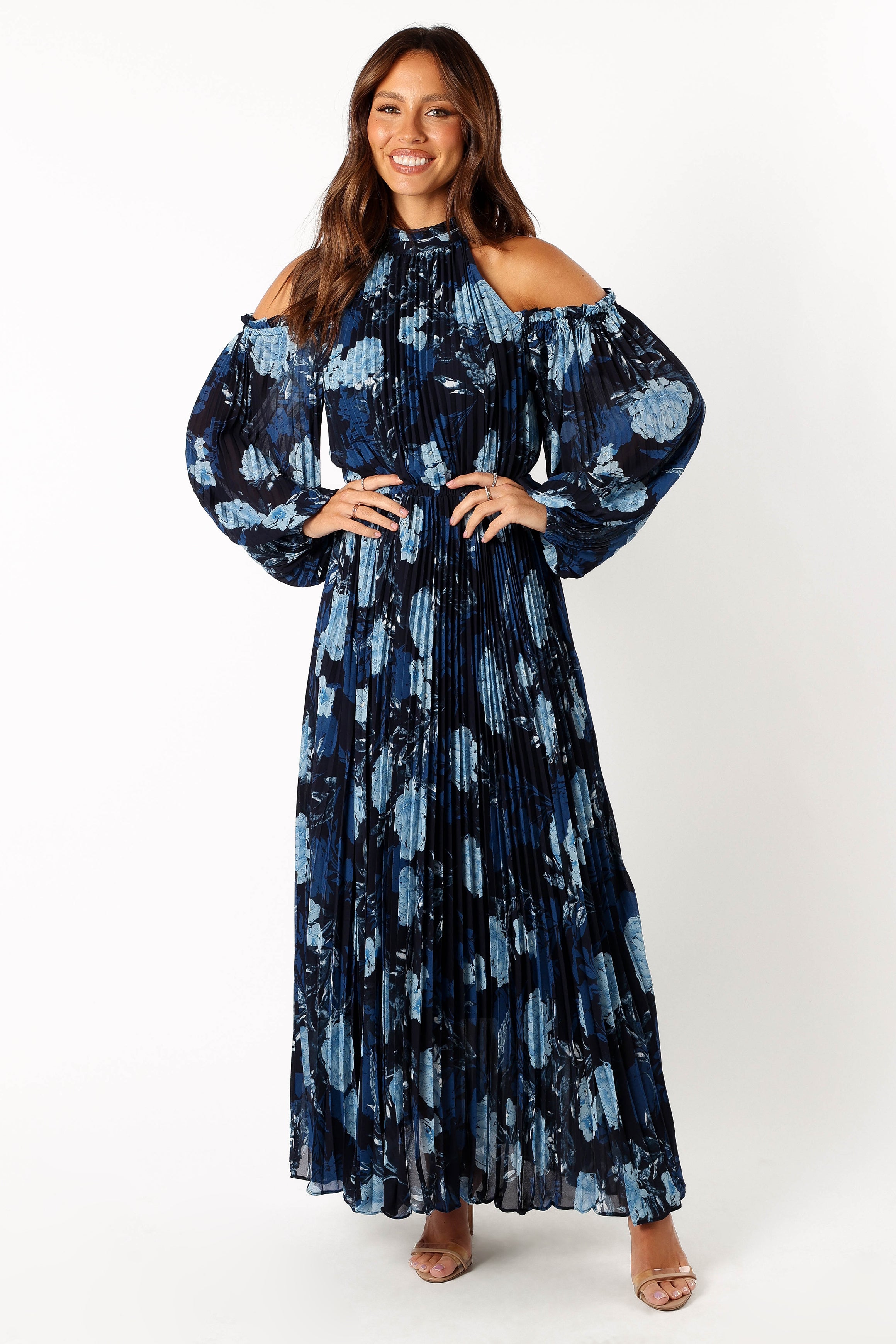 DRESSES @Hilary Pleated Maxi Dress - Blue Floral