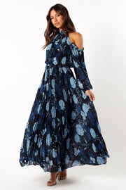 DRESSES @Hilary Pleated Maxi Dress - Blue Floral