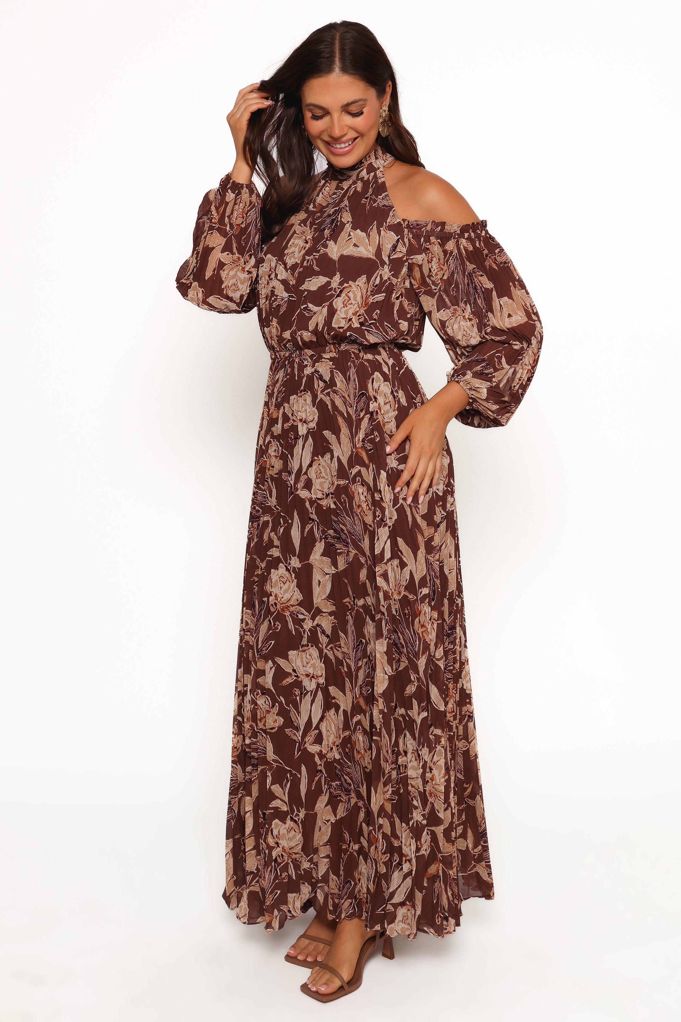 DRESSES Hilary Pleated Maxi Dress - Brown Floral