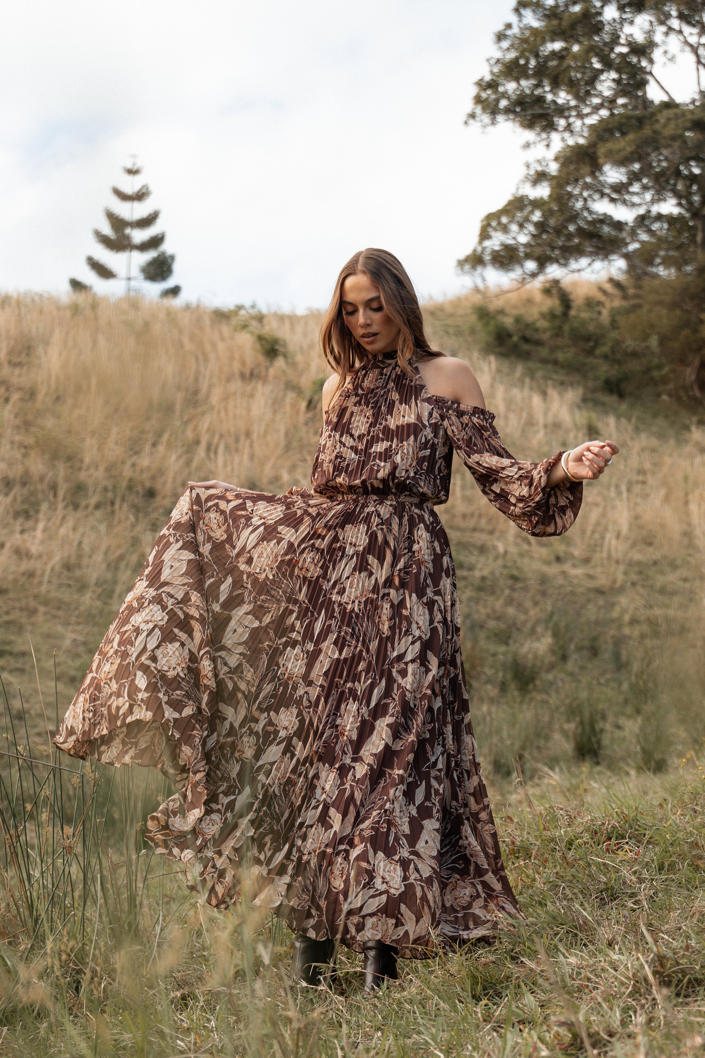 DRESSES Hilary Pleated Maxi Dress - Brown Floral