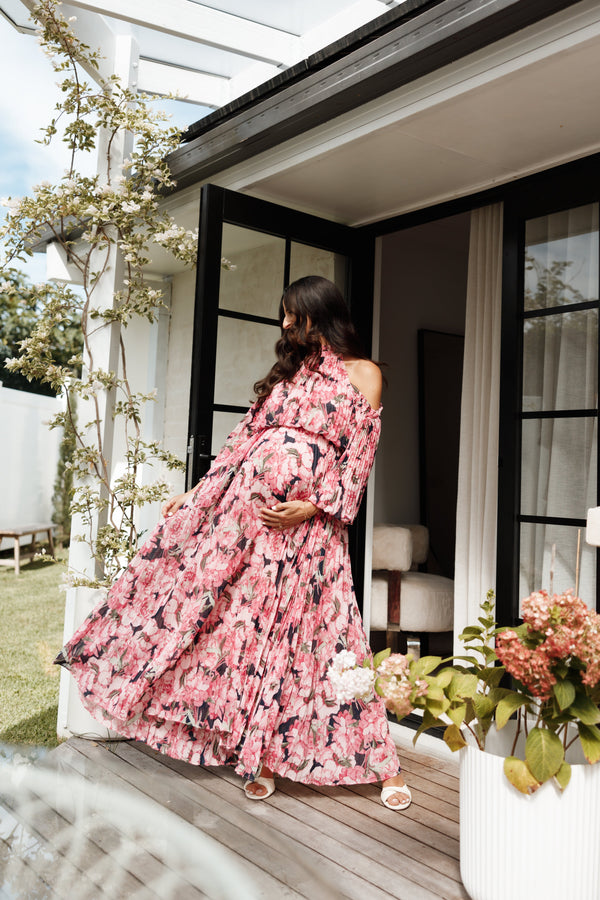 Hilary Pleated Maxi Dress - Red Floral | Petal & Pup Hilary Pleated Maxi Dress - Red Floral | Petal & Pup
