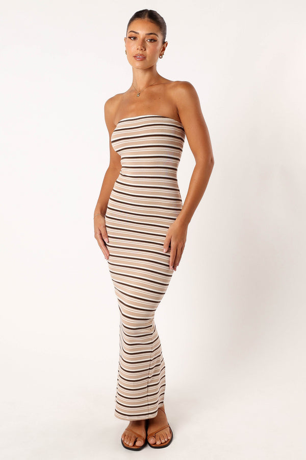 DRESSES @Hunter Strapless Maxi Dress - Cream Stripe