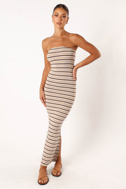 DRESSES @Hunter Strapless Maxi Dress - Cream Stripe