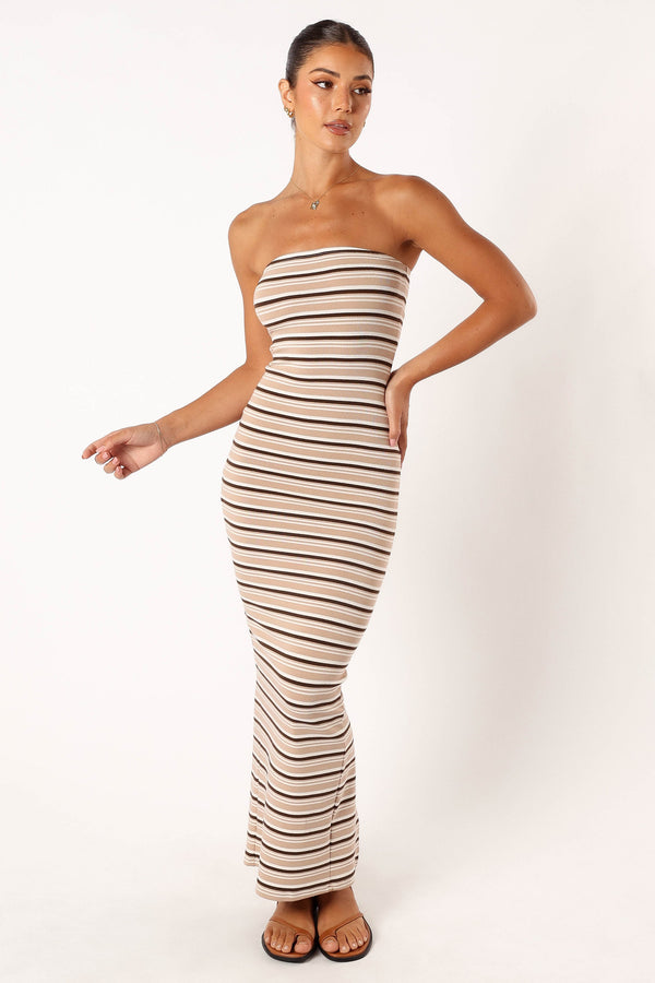 DRESSES @Hunter Strapless Maxi Dress - Cream Stripe