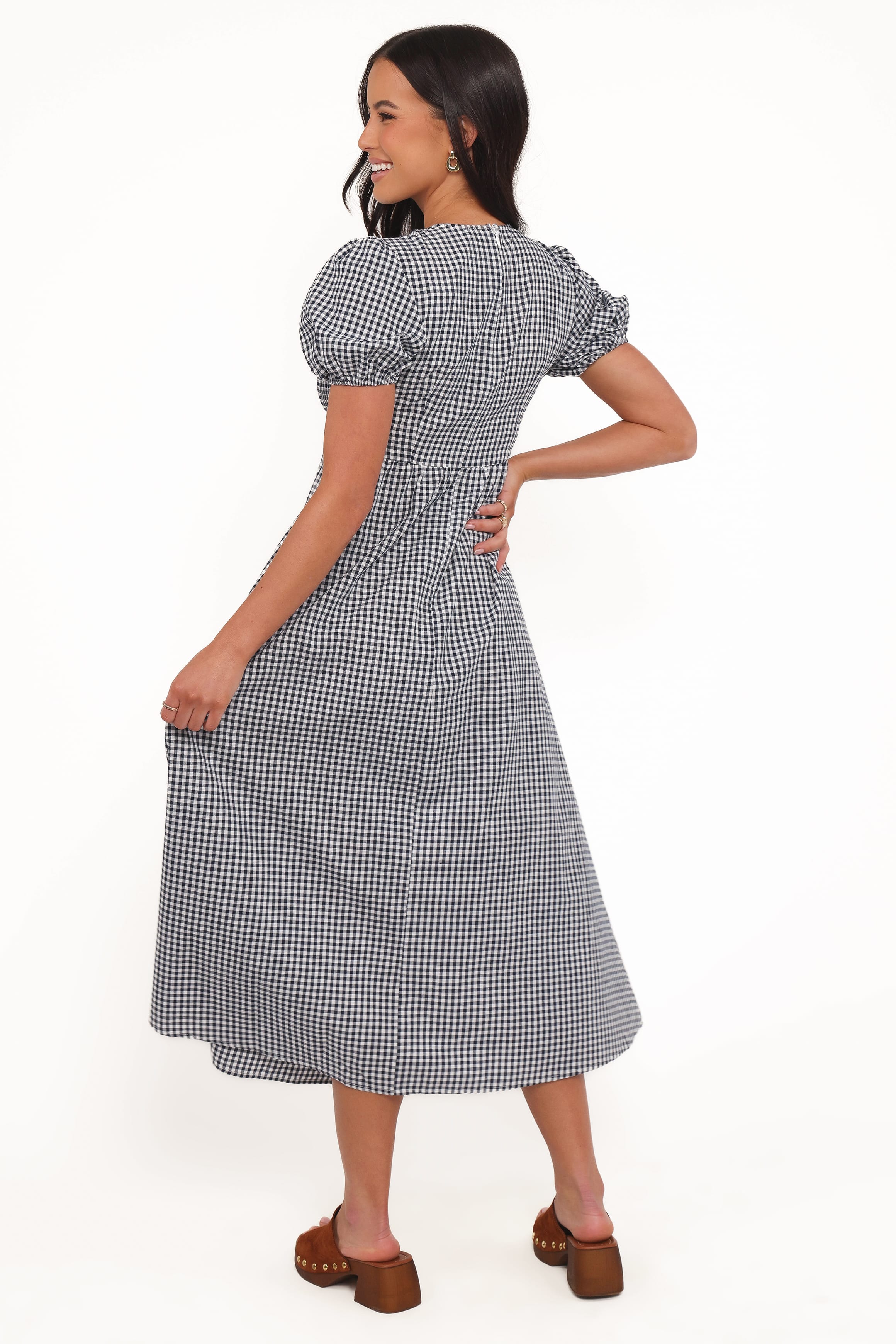 DRESSES Ilyana Short Sleeve Maxi Dress - Navy Gingham