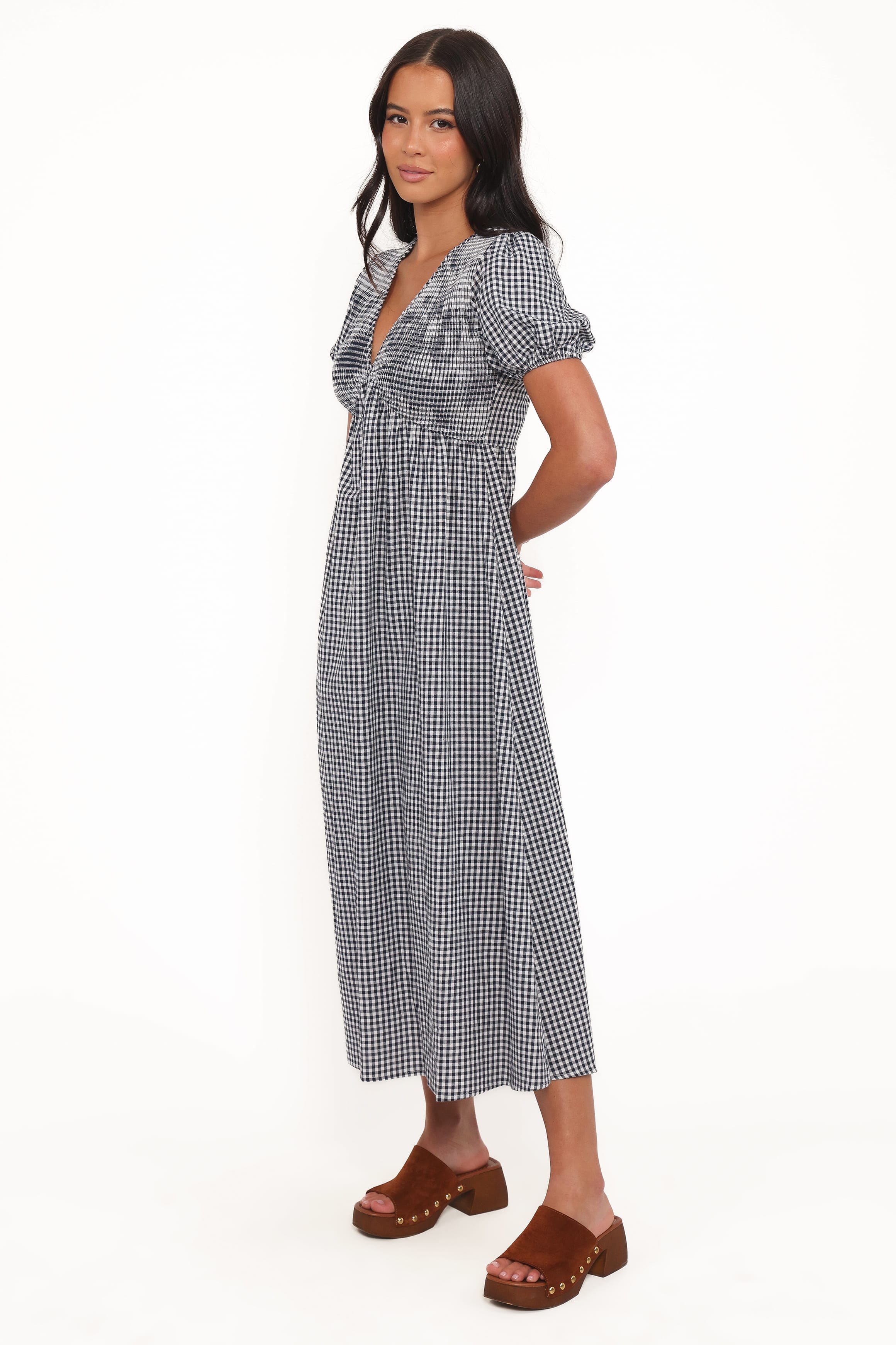 DRESSES Ilyana Short Sleeve Maxi Dress - Navy Gingham