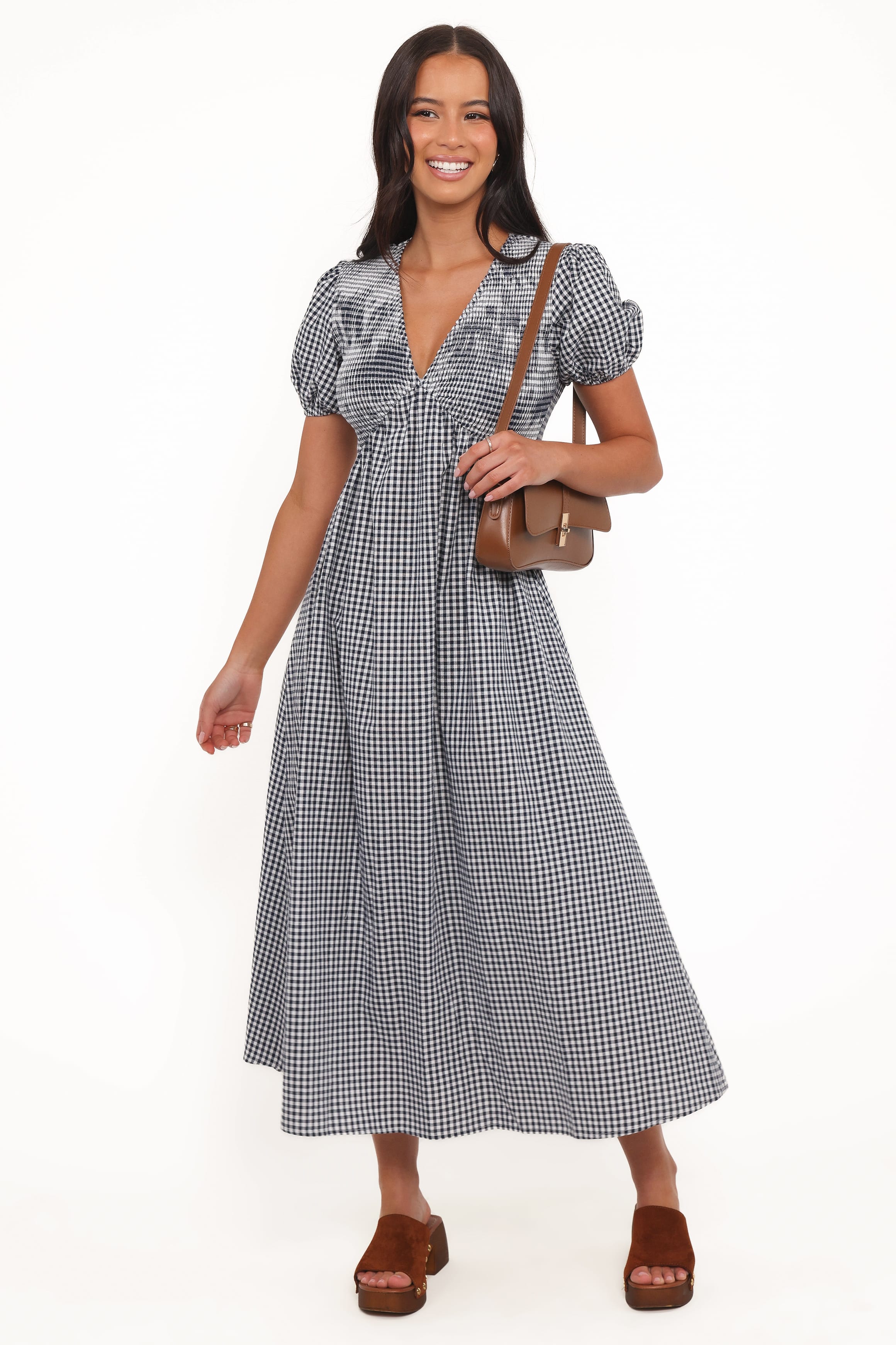 DRESSES Ilyana Short Sleeve Maxi Dress - Navy Gingham