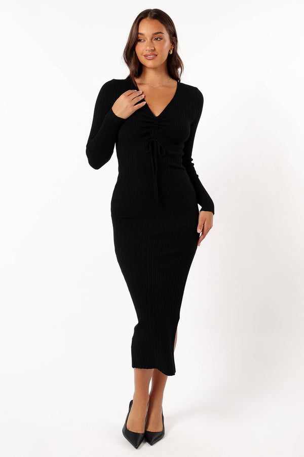 DRESSES @Irene Long Sleeve Maxi Dress - Black