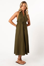 DRESSES @Ivy Halterneck Midi Dress - Olive