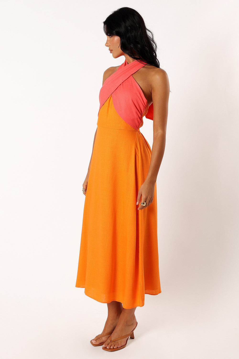 DRESSES @Jaded Halter Neck Midi Dress - Pink Orange