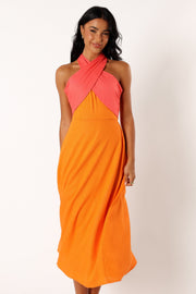 DRESSES @Jaded Halter Neck Midi Dress - Pink Orange