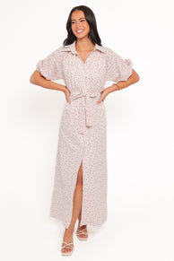 DRESSES James Button Through Maxi Dress - Gingham Floral