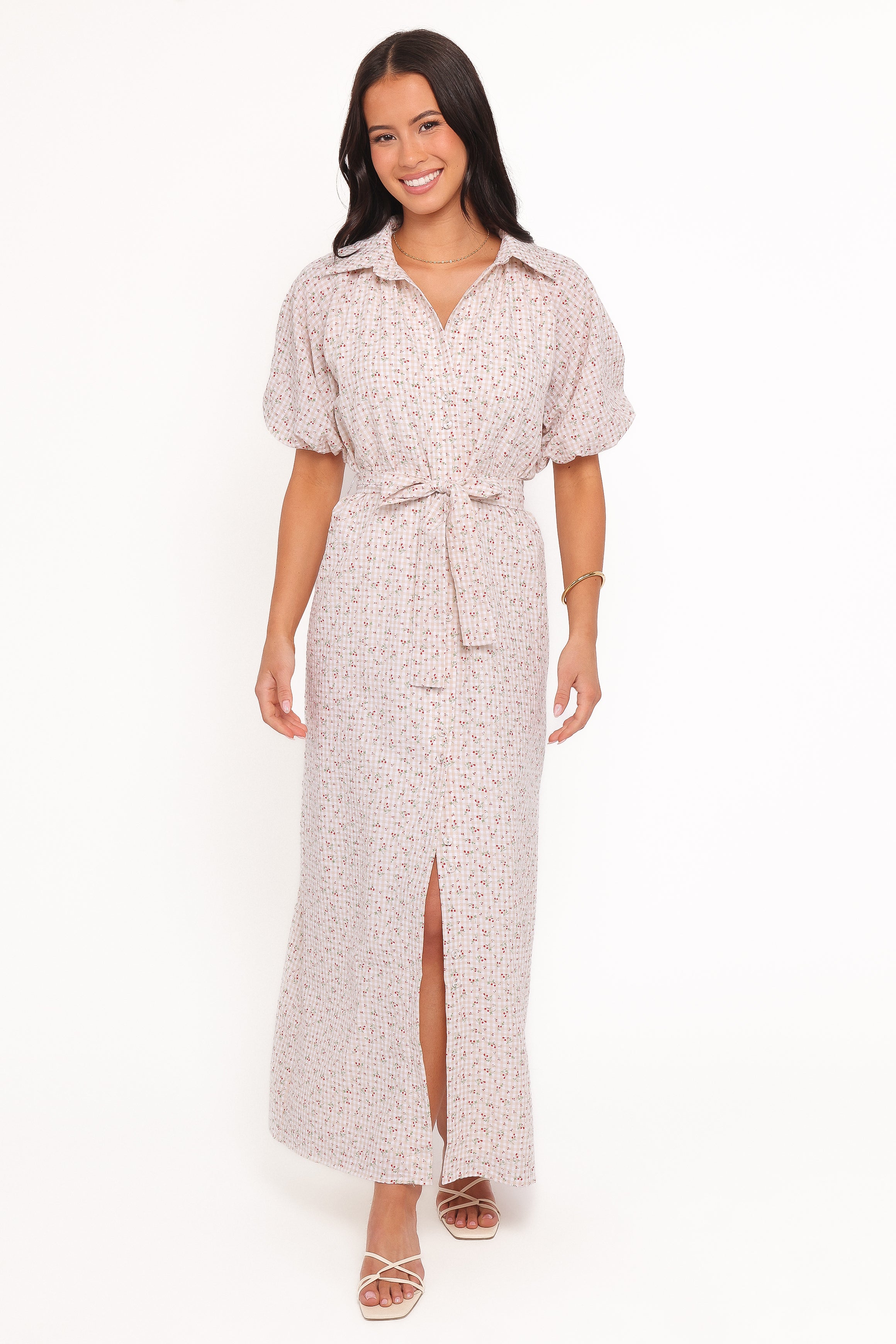 DRESSES James Button Through Maxi Dress - Gingham Floral