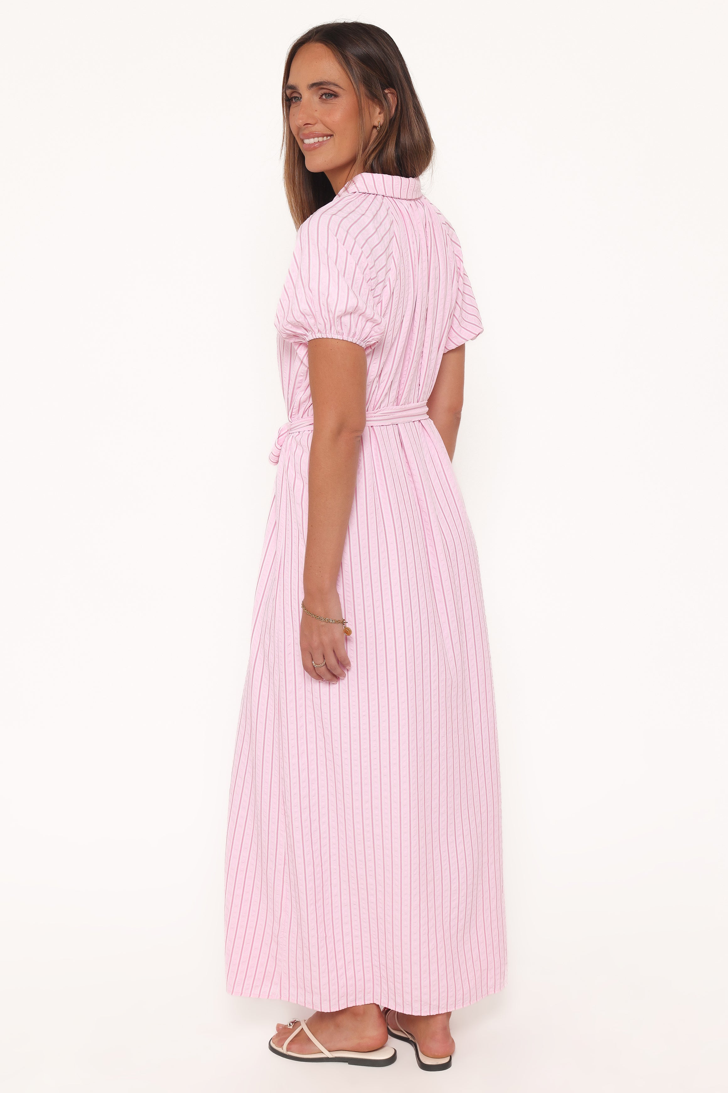 DRESSES James Button Through Maxi Dress - Pink Stripe