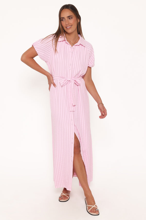 DRESSES James Button Through Maxi Dress - Pink Stripe