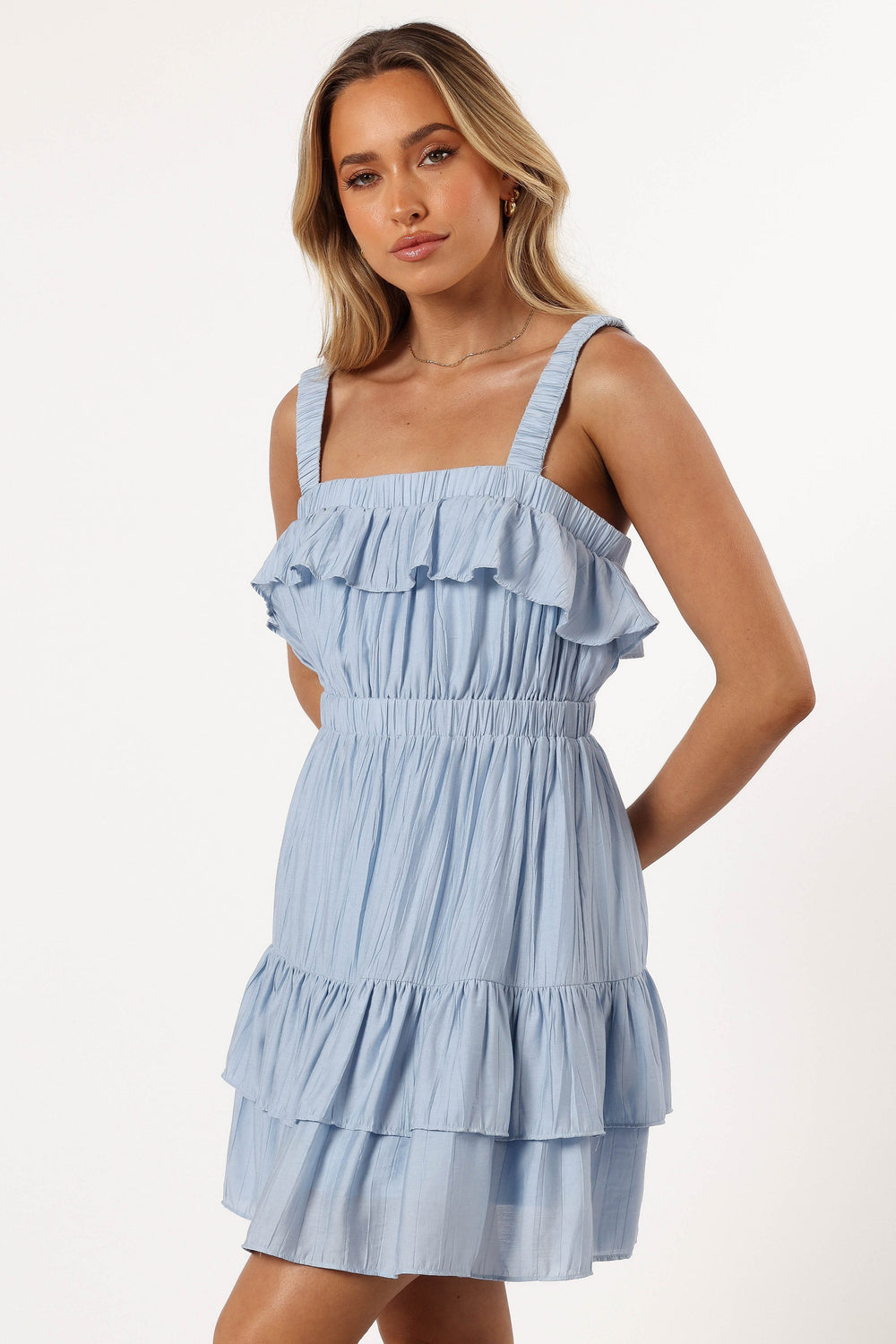 DRESSES @Jane Mini Ruffle Dress - Blue