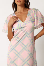 DRESSES @Jess Midi Dress - Pink Check (Hold for Cool Beginnings)
