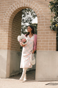 DRESSES @Jess Midi Dress - Pink Check (Hold for Cool Beginnings)