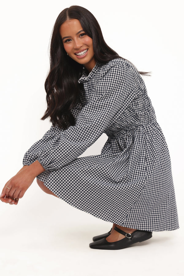DRESSES Jessen Long Sleeve Mini Dress - Navy Gingham