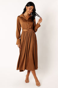 DRESSES @Jett Longsleeve Midi Dress - Bronze