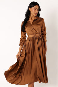 DRESSES @Jett Longsleeve Midi Dress - Bronze