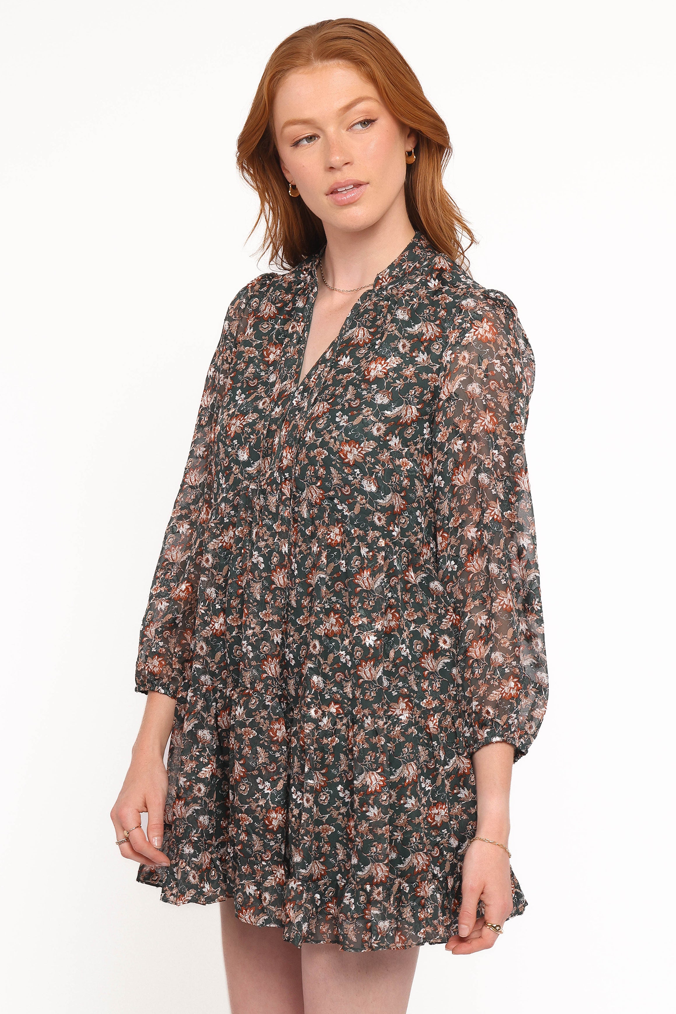 DRESSES Jinny Long Sleeve Mini Dress - Dark Green/Multi