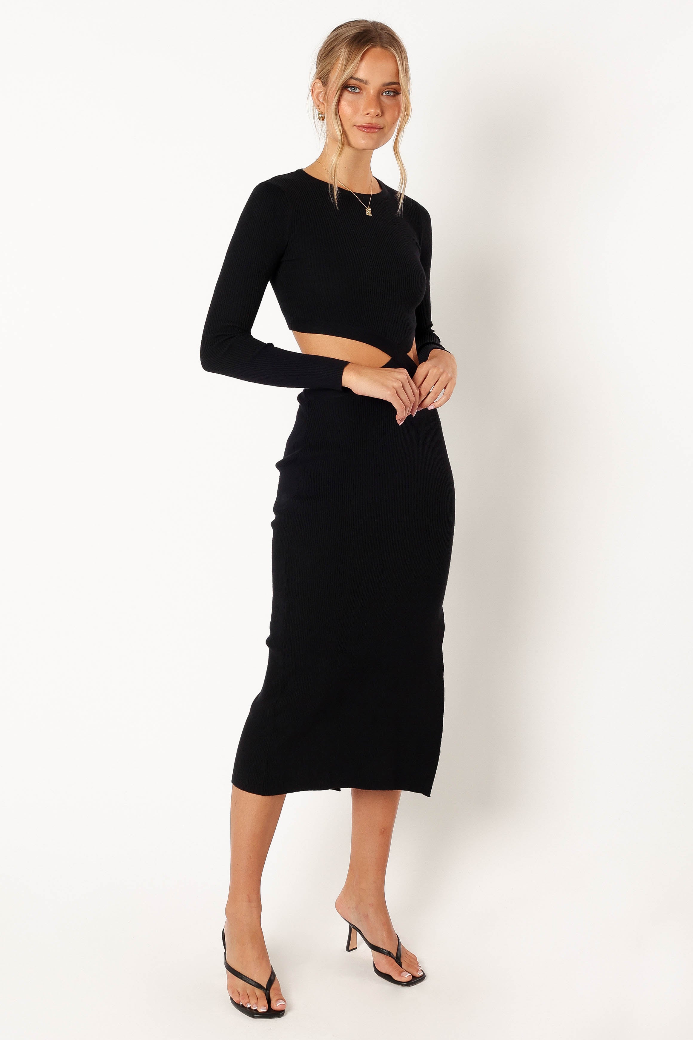 DRESSES @Jonah Longsleeve Midi Dress - Black