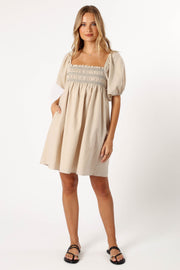 DRESSES @Jorja Contrast Stitch Mini Dress - Oatmeal