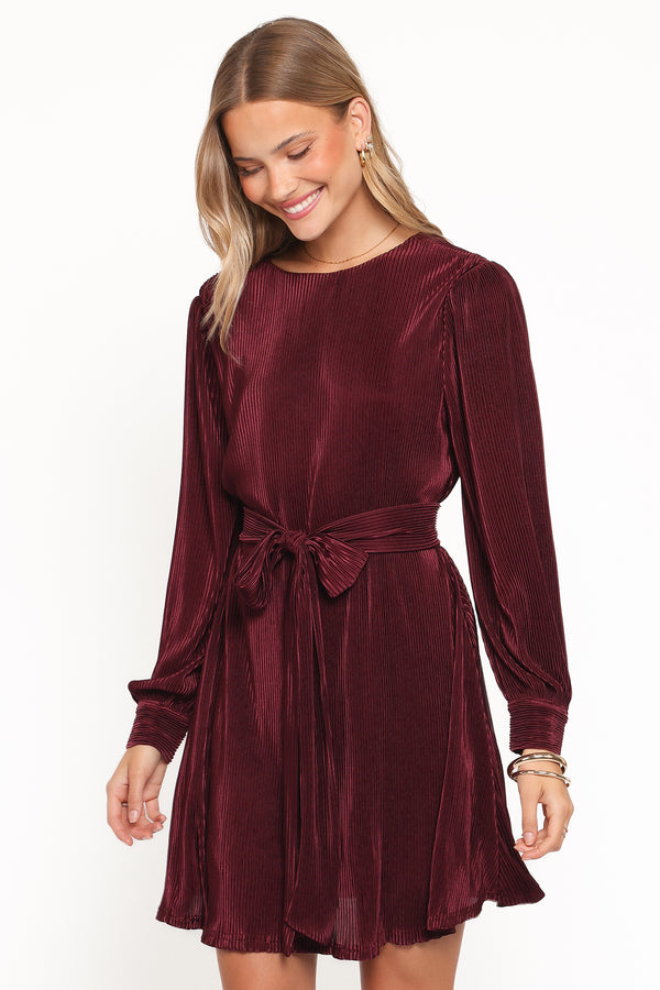 DRESSES Joy Plisse Mini Dress - Burgundy