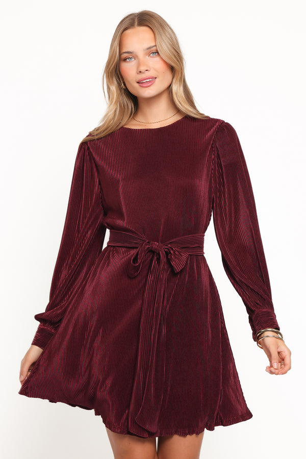 DRESSES Joy Plisse Mini Dress - Burgundy
