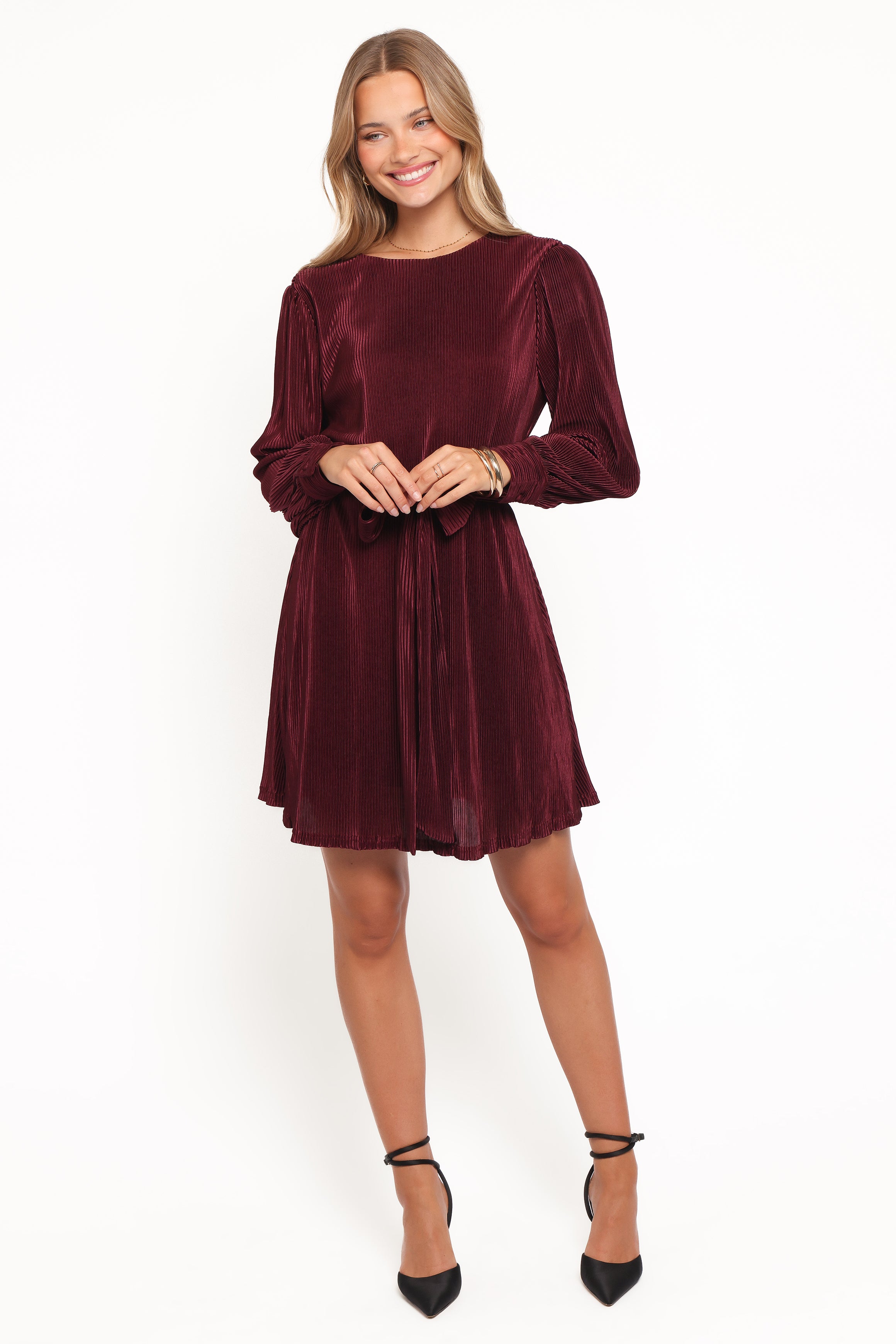 DRESSES Joy Plisse Mini Dress - Burgundy