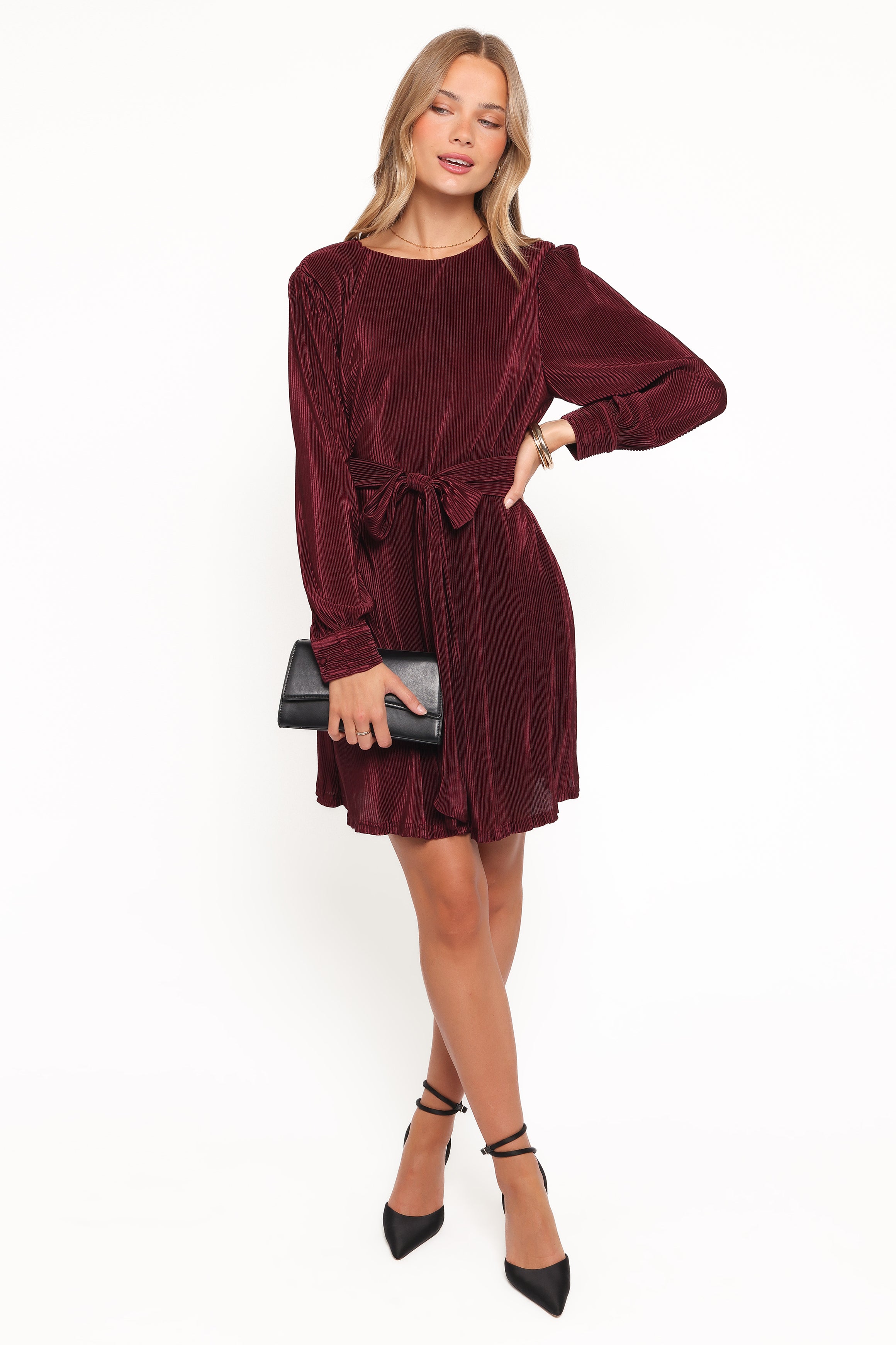 DRESSES Joy Plisse Mini Dress - Burgundy