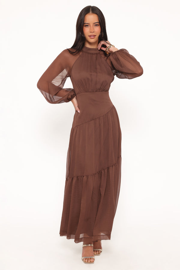 DRESSES Julip Sheer Long Sleeve Maxi Dress - Brown