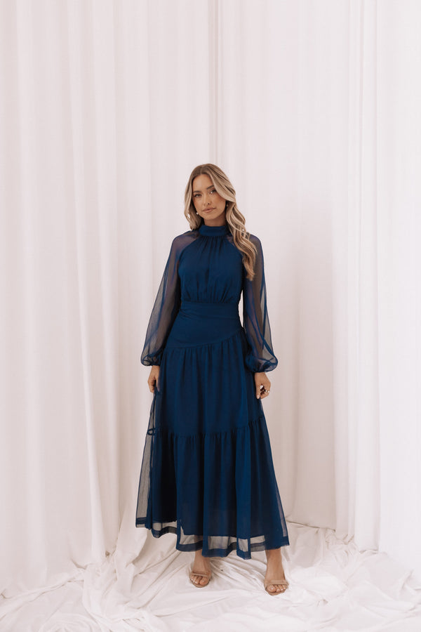 DRESSES Julip Sheer Long Sleeve Maxi Dress - Navy
