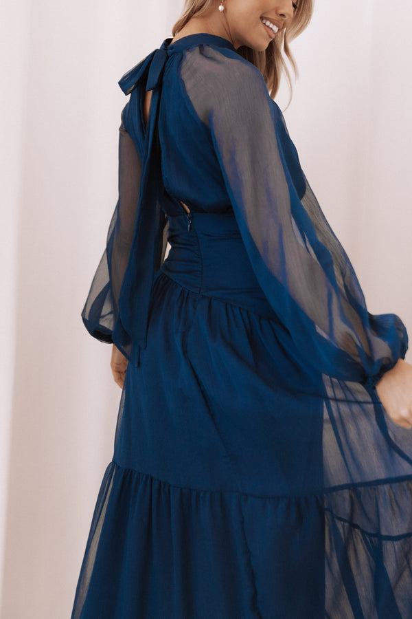 DRESSES Julip Sheer Long Sleeve Maxi Dress - Navy