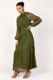 DRESSES Julip Sheer Long Sleeve Maxi Dress - Olive