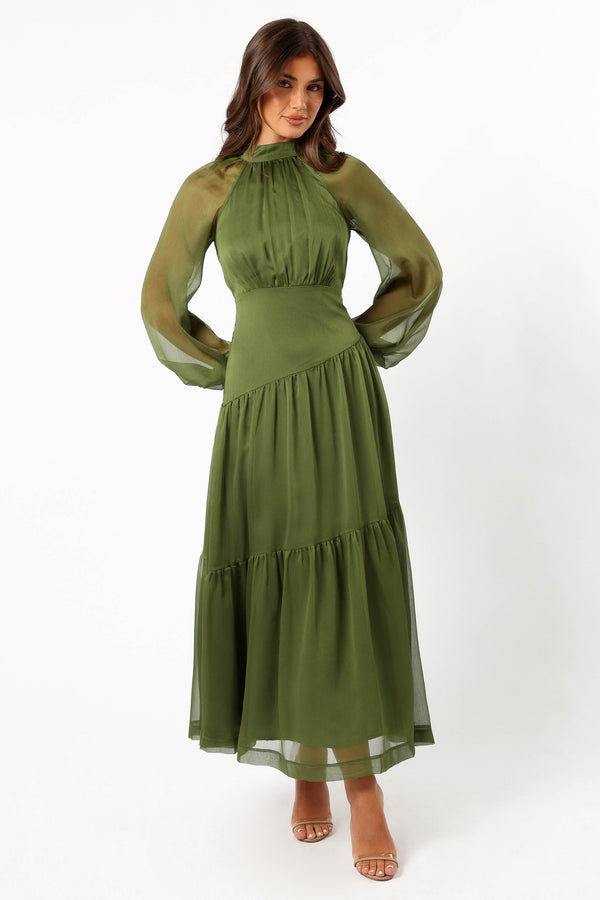 DRESSES Julip Sheer Long Sleeve Maxi Dress - Olive