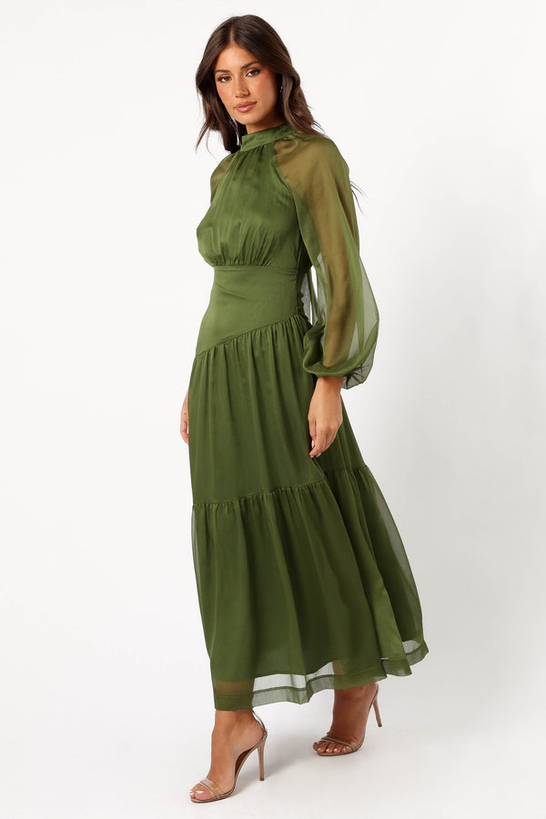 DRESSES Julip Sheer Long Sleeve Maxi Dress - Olive