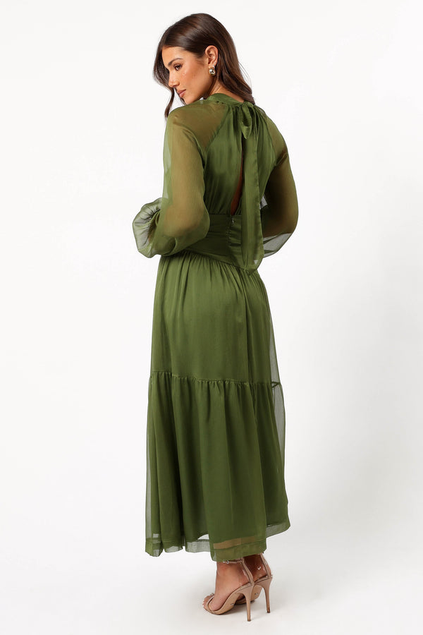 DRESSES Julip Sheer Long Sleeve Maxi Dress - Olive