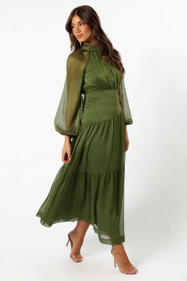 DRESSES Julip Sheer Long Sleeve Maxi Dress - Olive