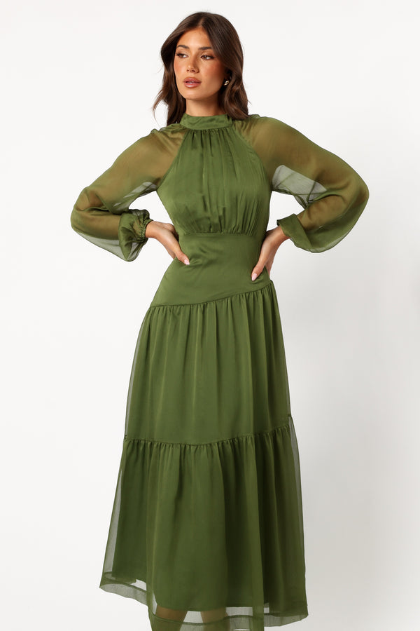 DRESSES Julip Sheer Long Sleeve Maxi Dress - Olive